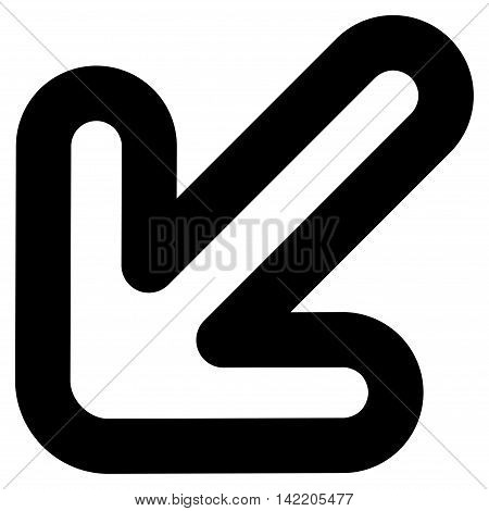 Left-Down Arrow vector icon. Style is contour flat icon symbol, black color, white background.