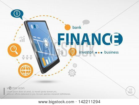 Finance Concept And Realistic Smartphone Black Color.