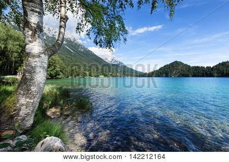 Place to relax at a mountain lake. AustriaTyrol Hintersteiner Lake