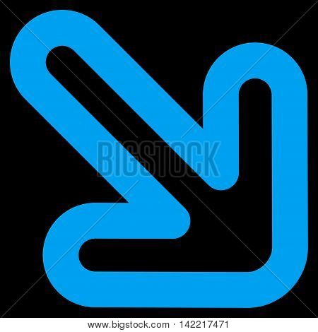 Right-Down Arrow vector icon. Style is stroke flat icon symbol, blue color, black background.