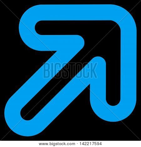 Right-Up Arrow vector icon. Style is outline flat icon symbol, blue color, black background.