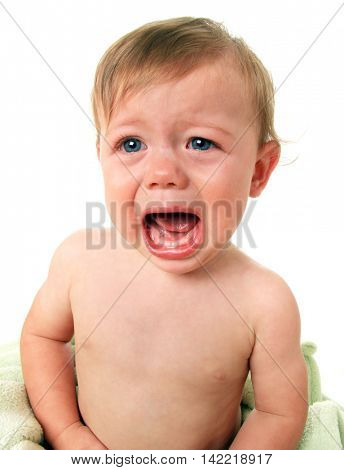Angry crying baby boy.