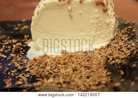 Chocolate Ice Cream And Hardered Chocolate Over
