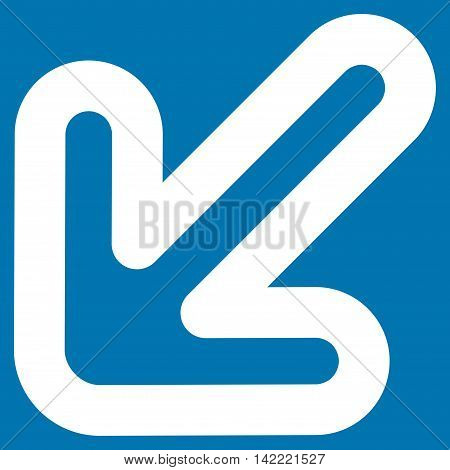 Left-Down Arrow vector icon. Style is stroke flat icon symbol, white color, blue background.