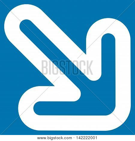 Right-Down Arrow vector icon. Style is outline flat icon symbol, white color, blue background.