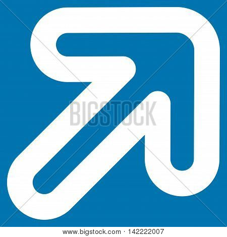 Right-Up Arrow vector icon. Style is linear flat icon symbol, white color, blue background.