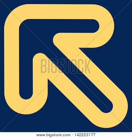 Left-Up Arrow vector icon. Style is stroke flat icon symbol, yellow color, blue background.