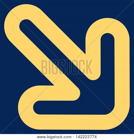 Right-Down Arrow vector icon. Style is stroke flat icon symbol, yellow color, blue background.