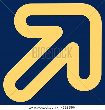 Right-Up Arrow vector icon. Style is outline flat icon symbol, yellow color, blue background.