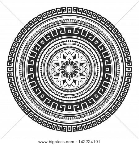 Ethnic Decorative Element Hand Drawn Vector Mandala Black And White, For Coloring Page. Orienta Moti