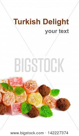 Turkish delight. Isolated on white and space for text.