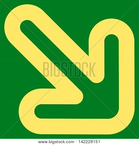 Right-Down Arrow vector icon. Style is outline flat icon symbol, yellow color, green background.