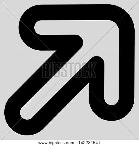 Right-Up Arrow vector icon. Style is linear flat icon symbol, black color, light gray background.