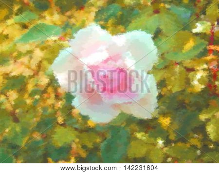 Rose pink flower dry brush watercolor painting