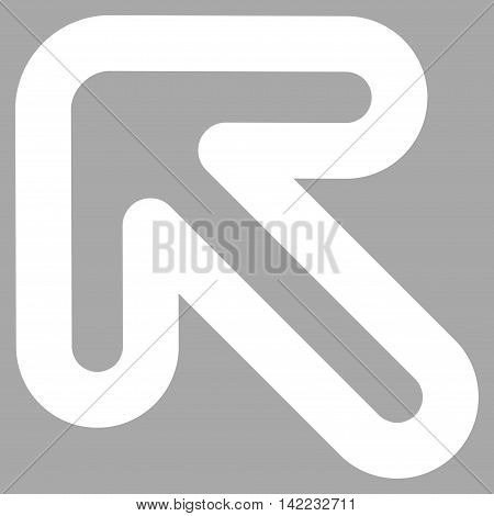Left-Up Arrow vector icon. Style is contour flat icon symbol, white color, silver background.