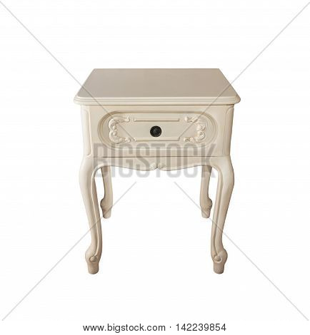 Old wood bedside table carved wood on an isolated background