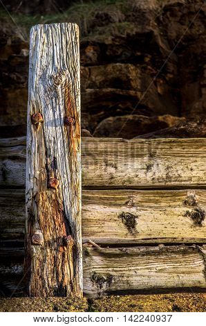 A Wooden Groyne on Whitby Beach, Yorkshire, England
