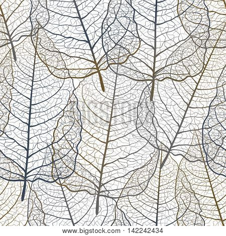 Seamless pattern with openwork leaves. Handmade autumn background. Vector EPS10