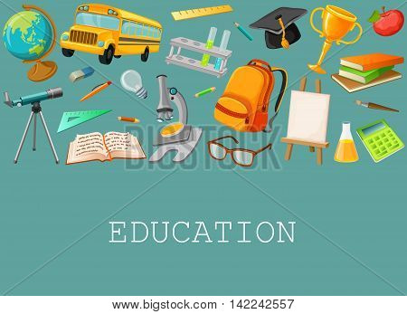 Line school composition with colored isolated icon set on gley blue background vector illustration