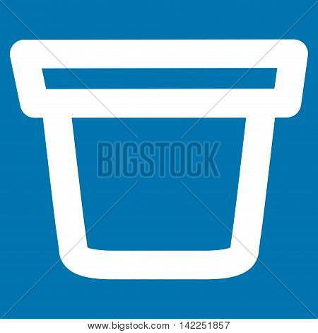Pail vector icon. Style is outline flat icon symbol, white color, blue background.
