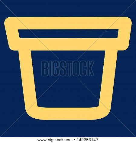Pail vector icon. Style is linear flat icon symbol, yellow color, blue background.