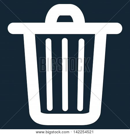 Trash Can vector icon. Style is contour flat icon symbol, white color, dark blue background.