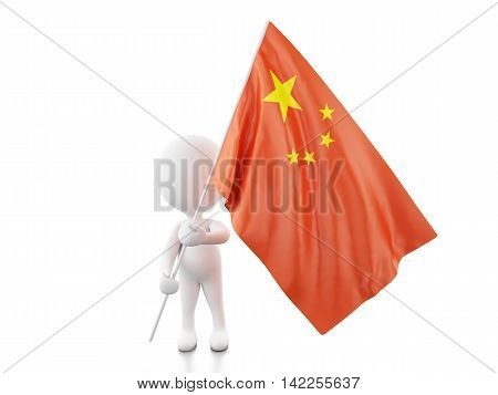3d illustration. White people with China flag. Isolated white background.