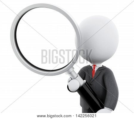 3d illustration. Business people. Businessman examines through a magnifying glass. Isolated white background