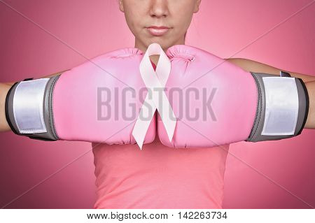 A Fight for Breast Cancer symbol on pink background