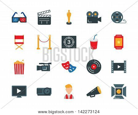 Cinema colorful vector icons set flat style