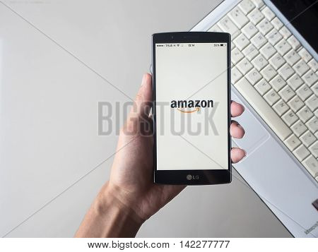 CHIANG MAI THAILAND - MAY 01 2016: Screen shot Amazon application using LG G4. Amazon is an American international
