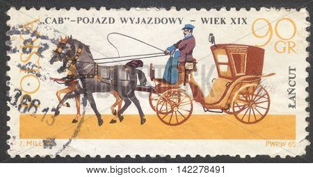 MOSCOW RUSSIA - CIRCA MAY 2016: a post stamp printed in POLAND shows a Cab coach the series 