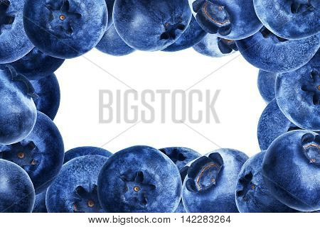 Many juicy and fresh blueberries on white background. Blue color blueberries close-up. Image of blueberries with high resolution. Hurtleberry antioxidant. Useful whortleberry for vision.