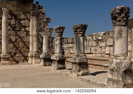Inside of ancient synagogue in Capernaum - Israel