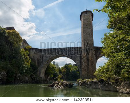 Orthez old bridge in the french pyrenees
