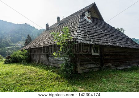 Ancient Hutsul farmstead grazhda. It includes accommodations outbuildings and fenced yard.