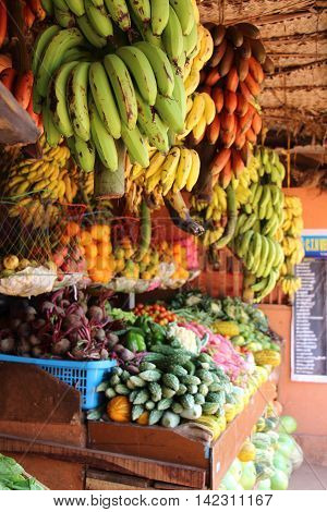 Fruit and vegetable shop. India bazzar. Food stop