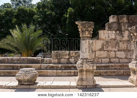 Inside of ancient synagogue in Capernaum - Israel