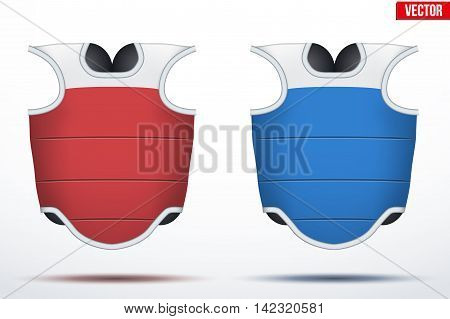 Set of Red and Blue Taekwondo body guard. Front view. Sport Equipment. Editable Vector illustration Isolated on white background.