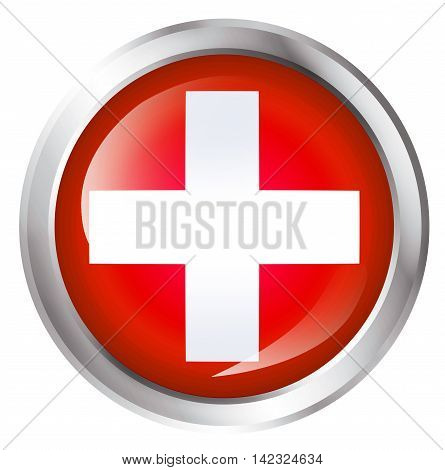 Glossy icon or button with cross symbol. 3D illustration