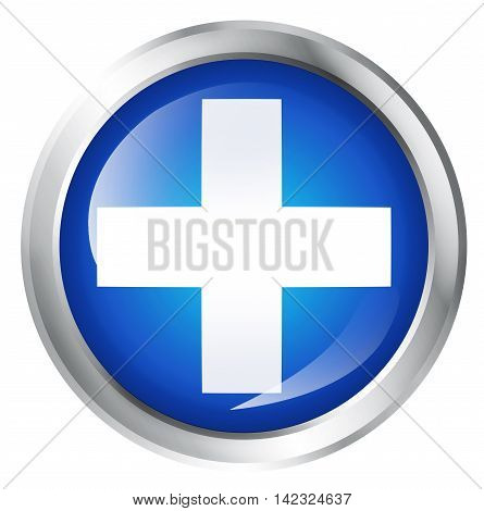 Glossy icon or button with cross symbol. 3D illustration
