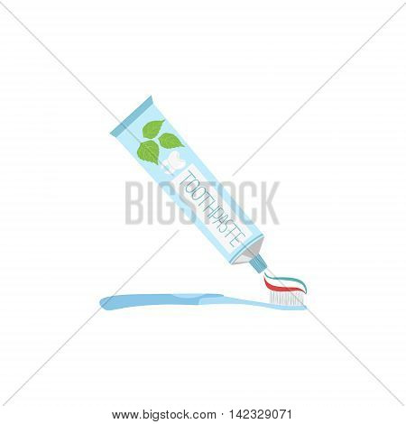 Toothpaste Sqeezed Onto Toothbrush Simple Design Illustration In Cute Fun Cartoon Style Isolated On White Background