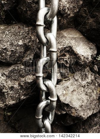 End Knot Of Steel Chain. Climbers Path Via Ferrata.