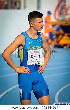 SAVENKO Oleksandr during 100m run competition at the European Athletics Youth Championships in the Athletics Stadium Tbilisi Georgia 14 July 2016