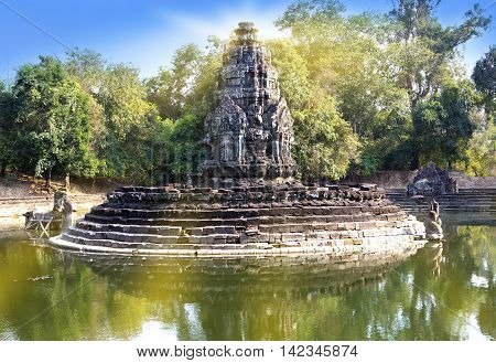 ruins of Neak Pean(12th Century) - religious architecture landmarks buildings complex near Siem Reap Cambodia