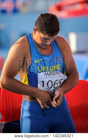 HAVRYLYUK Myhaylo from Ukraine during hammer throw boys competition at the European Athletics Youth Championships in the Athletics Stadium Tbilisi Georgia 14 July 2016