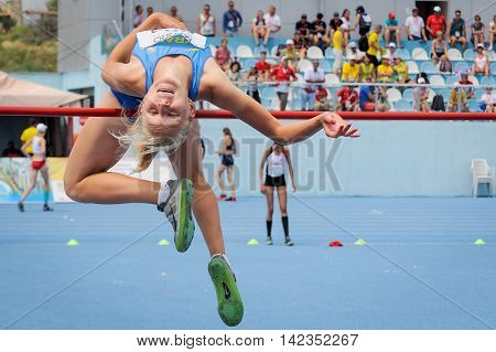POLTAVETS Oleksandra from Ukraine during high jump girls competition at the European Athletics Youth Championships in the Athletics Stadium Tbilisi Georgia 14 July 2016