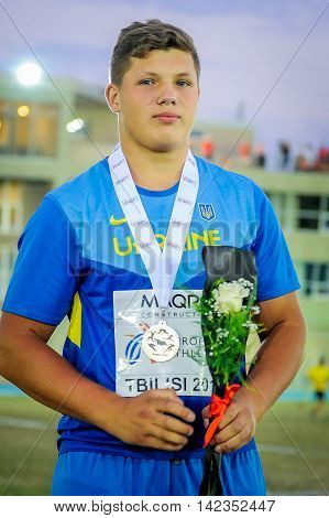 Myhaylo Havrylyuk during medal ceremony Hammer Throw Boys at the European Athletics Youth Championships in the Athletics Stadium Tbilisi Georgia 16 July 2016