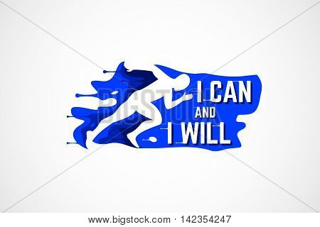 Sport typographic poster. Running man. Abstract white vector runner.