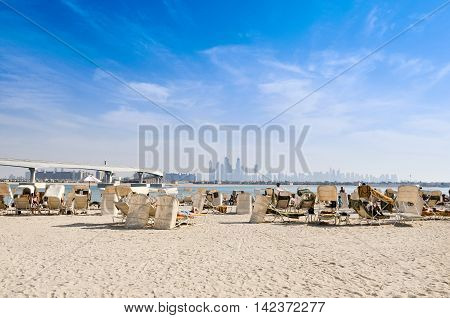 DUBAI, UAE - CIRCA JANUARY 11: Beach of Atlantis the Palm luxury hotel, Dubai, UAE circa January 2011